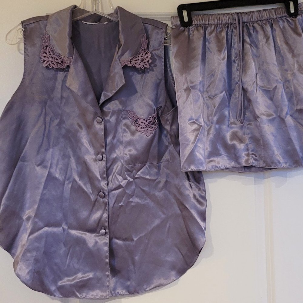 Purple Silk and Lace Pajama Set
